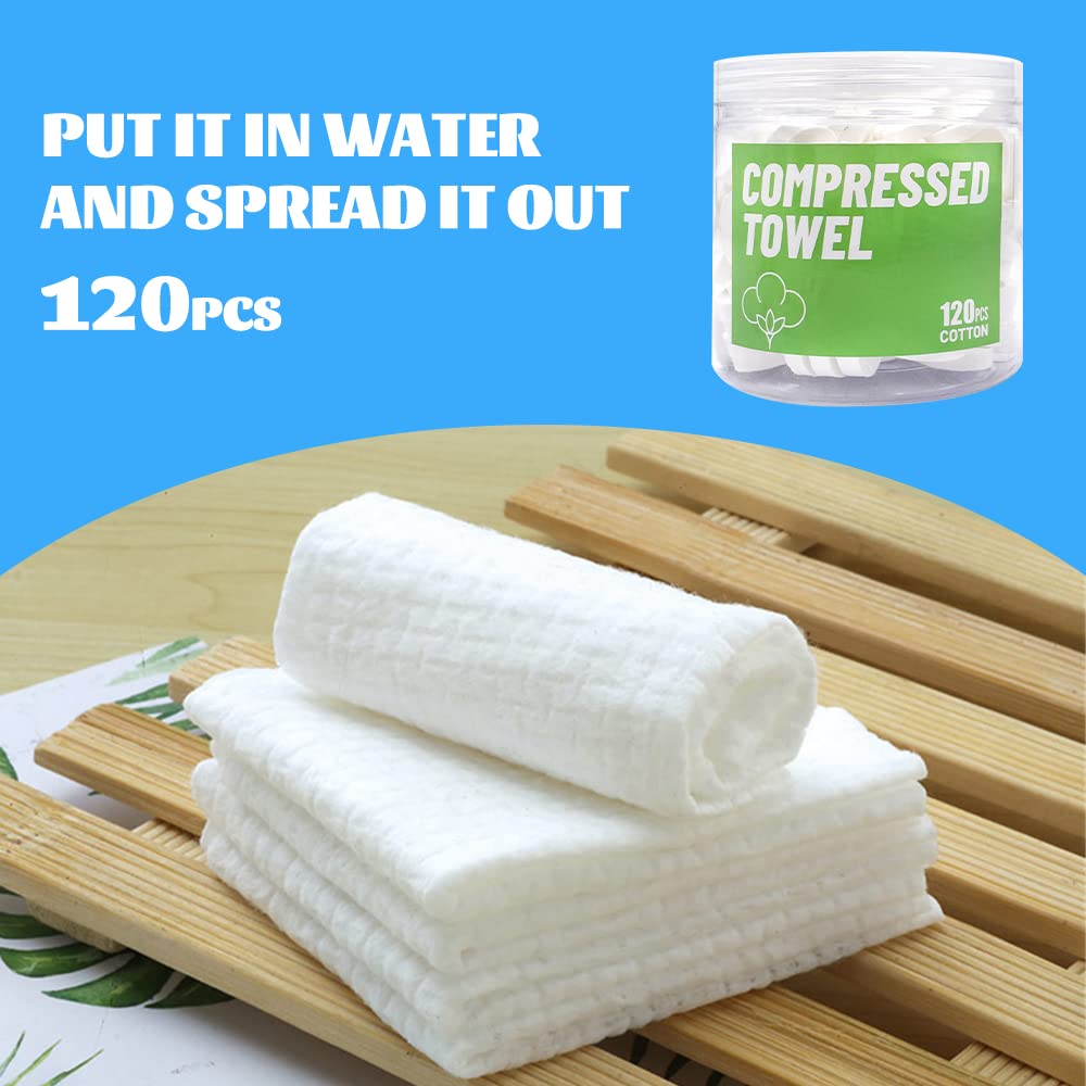 120 Pcs Mini Compressed Towels, Disposable Face Compressed Towel, Compressed Cotton Hand Wipe, Camping Towel, Portable Compressed Coin Tissue for Travel/Home/Outdoor Activities (Pack of 2)