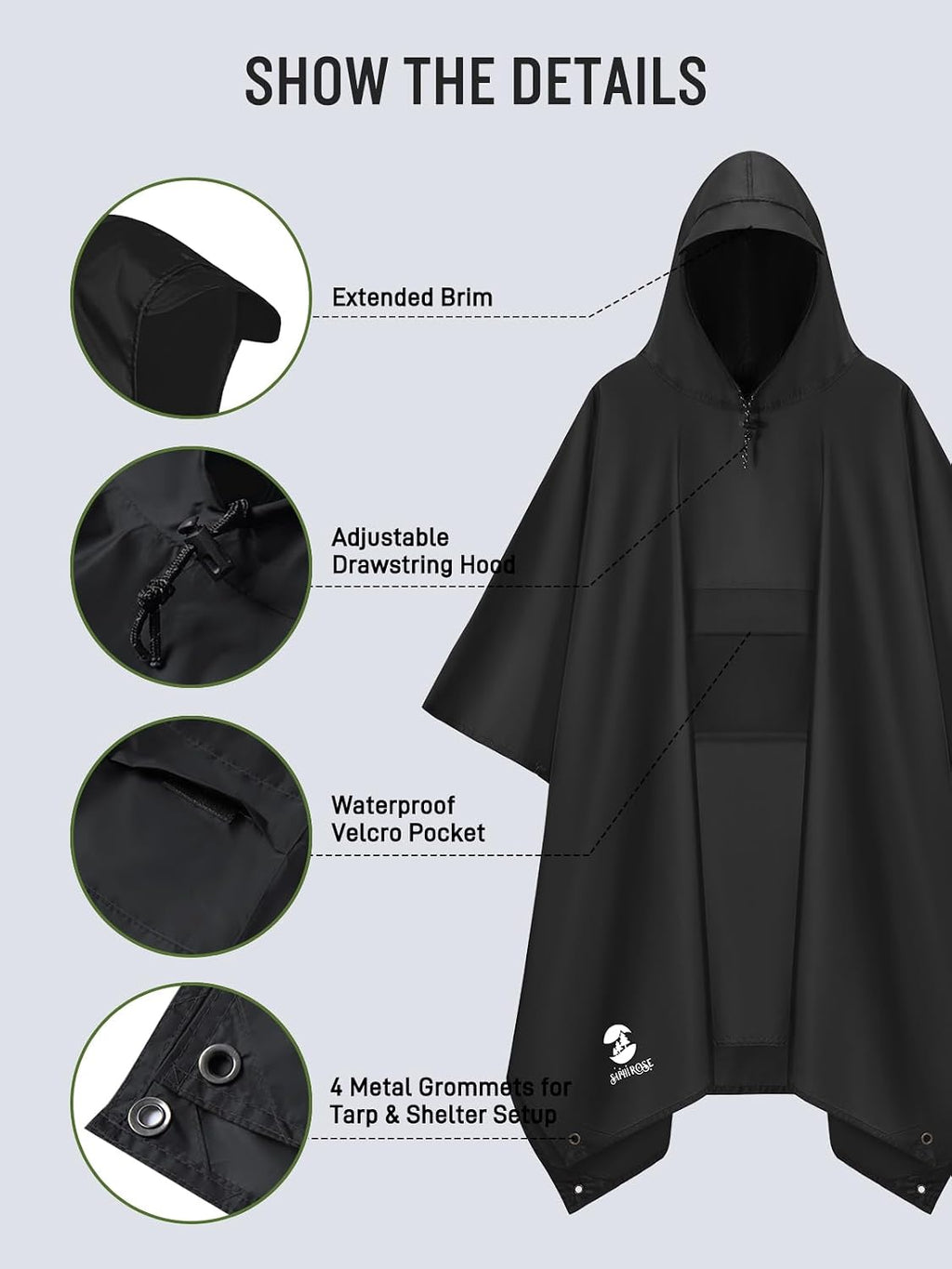 SaphiRose Double Layer Rain Poncho, Waterproof Thick Hooded Raincoat 3-in-1