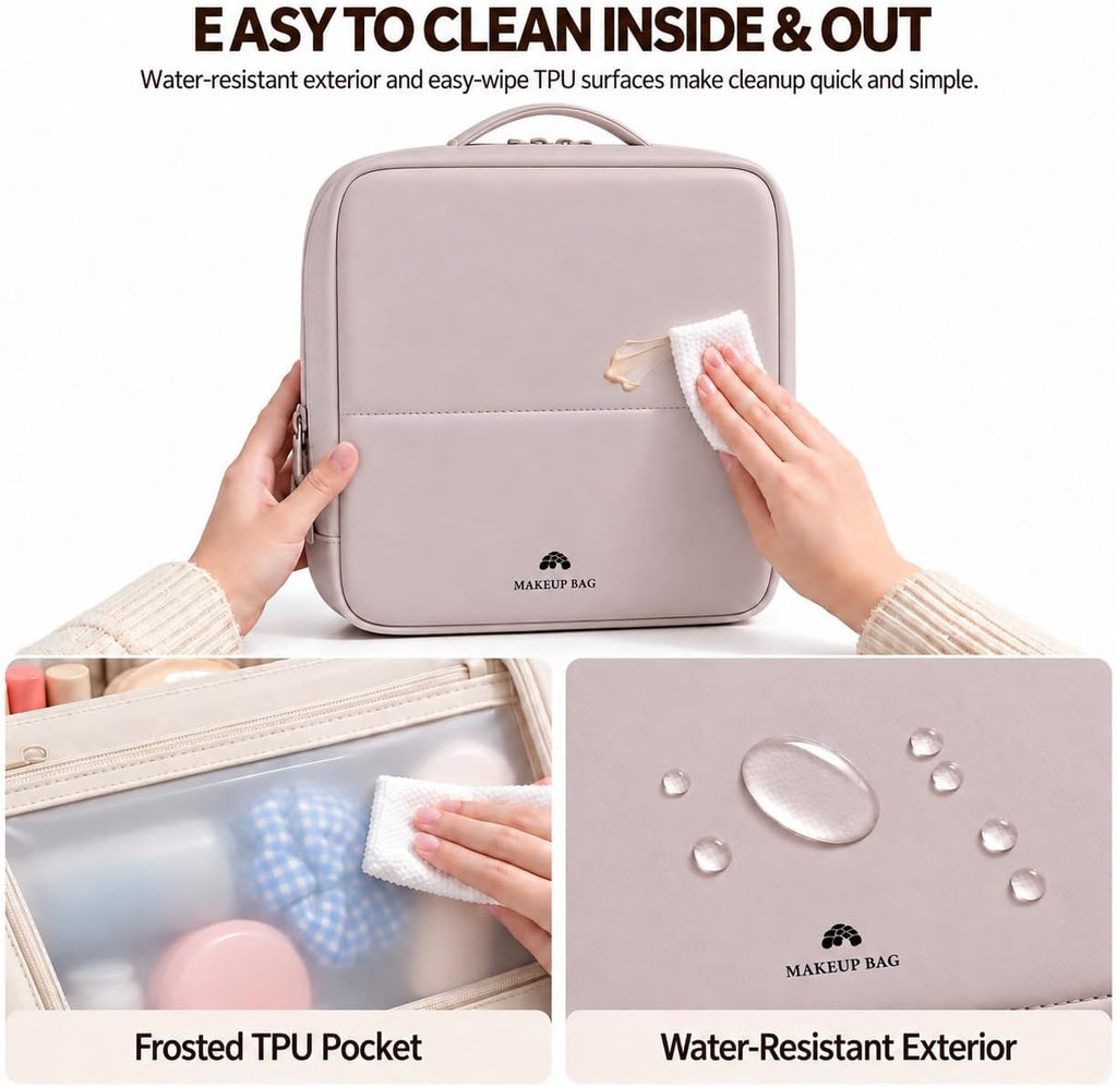 Travel Makeup Bag with Magnetic Fold-Down Flap, Large, Dusty Pink
