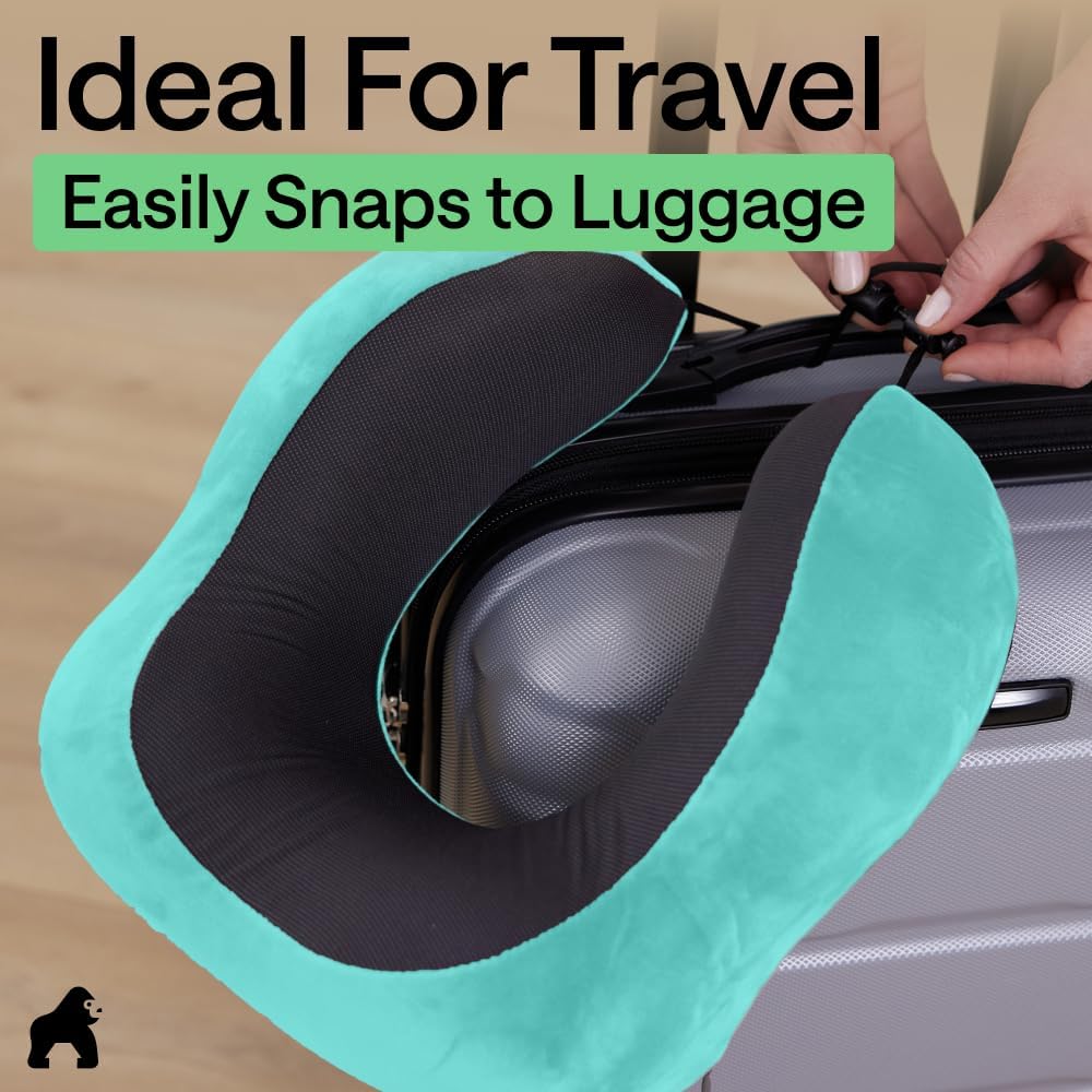 GORILLA GRIP Travel Neck Pillow for Airplanes, Travel Essentials, Turquoise