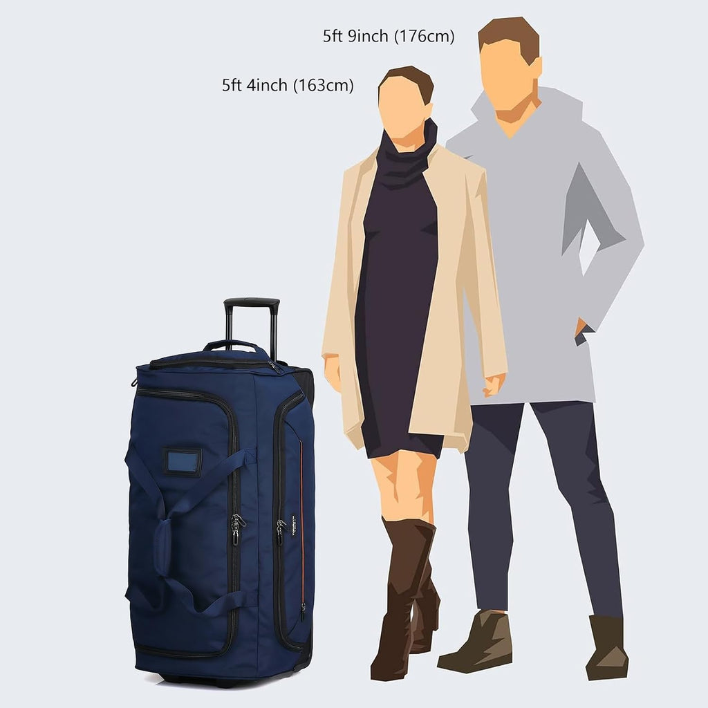 Large Rolling Duffle Bag with Wheels and Handle 85L 29 inch Travel Duffel Bag for Men Women with Shoe Compartment & Wet Pocket, 2 Wheeled Checked Luggage for Business Travel Long Trips, Blue