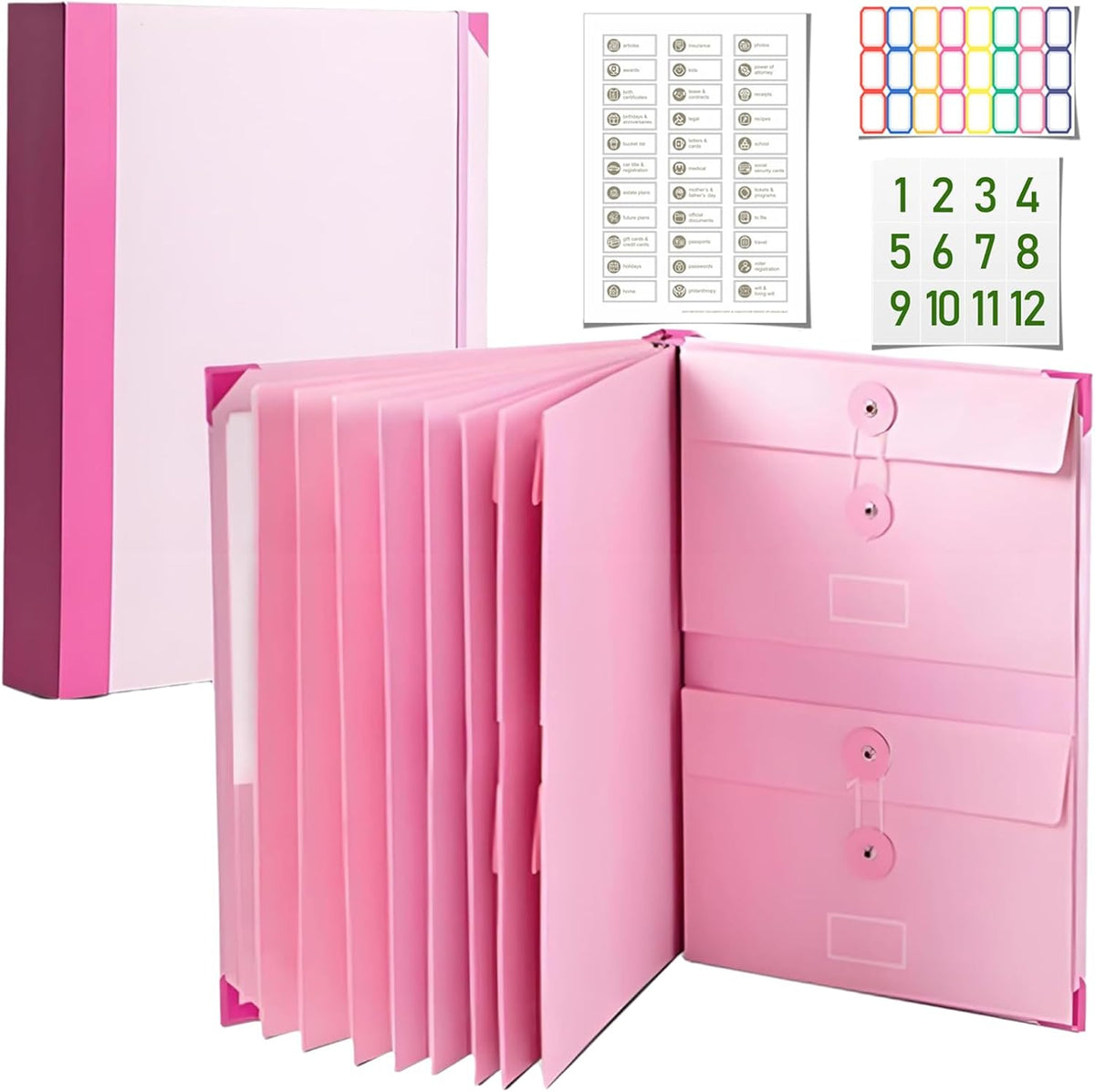 Important Document Organizer|Personal Binder Organizer with Labels Accordion File Stylish Binder for Storing Important Papers, Certificates, Passports, Photos, and Letters(Pink)