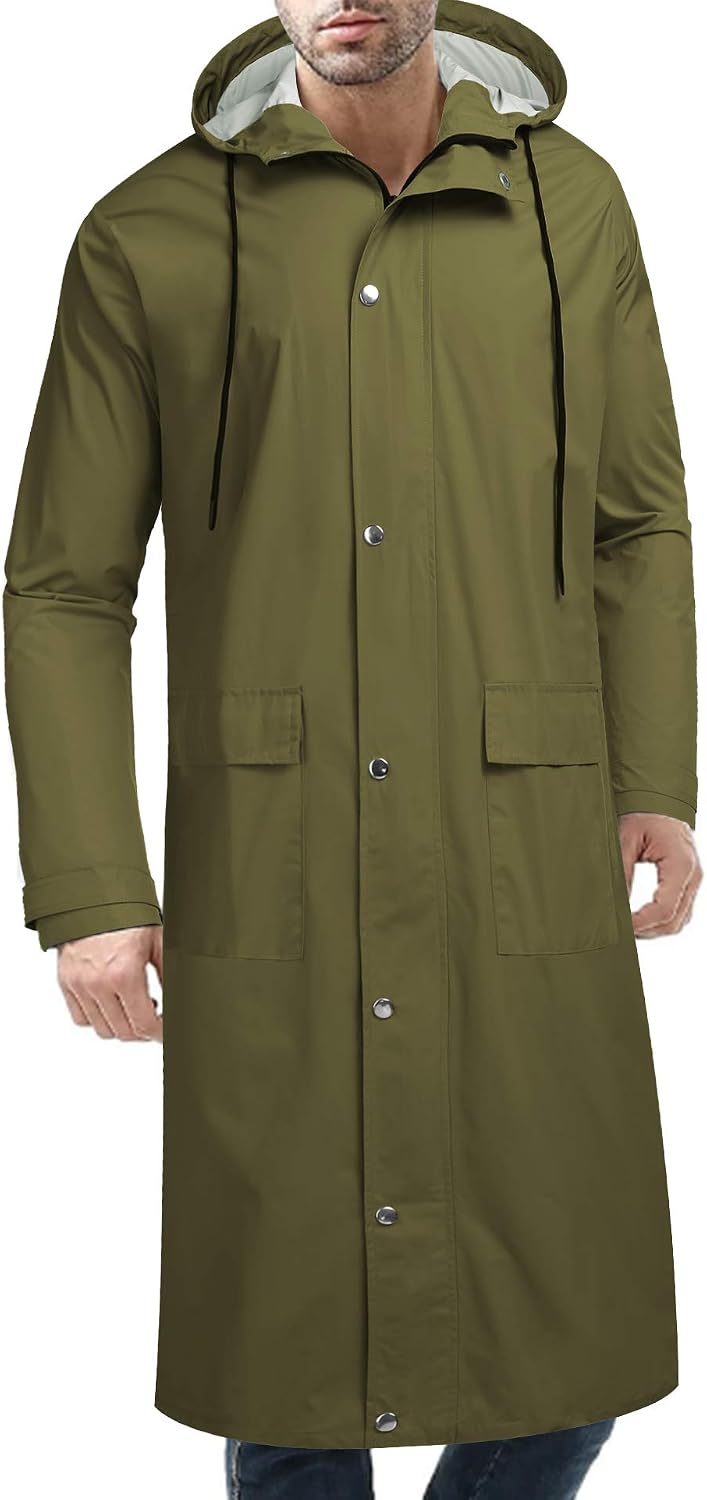 COOFANDY Long Rain Coats for Men Waterproof Trench Jacket with Hood