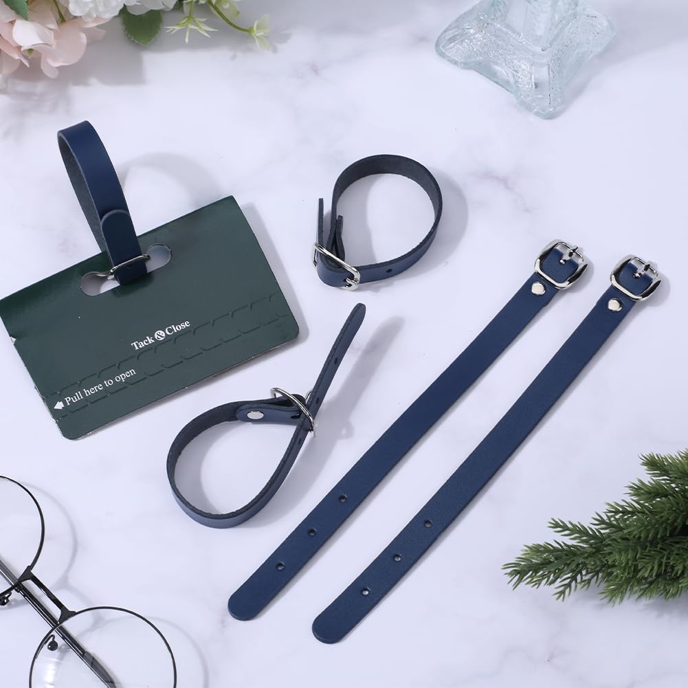 GORGECRAFT 10PCS 8 Inch Cowhide Leather Luggage Labels Strap Luggage Tags Adjustable Replacement Belts with Buckle Watch Band Strap for ID Card Pass Holder Travel Storage Hanging Supplies, Marine Blue