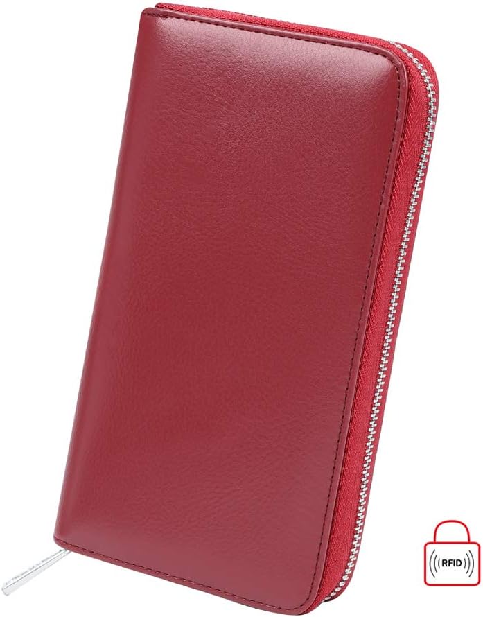 Women 36 Slots RFID Blocking Card Holder Large Long Leather Zipper Organizer Accordion Wallet,Dark Red