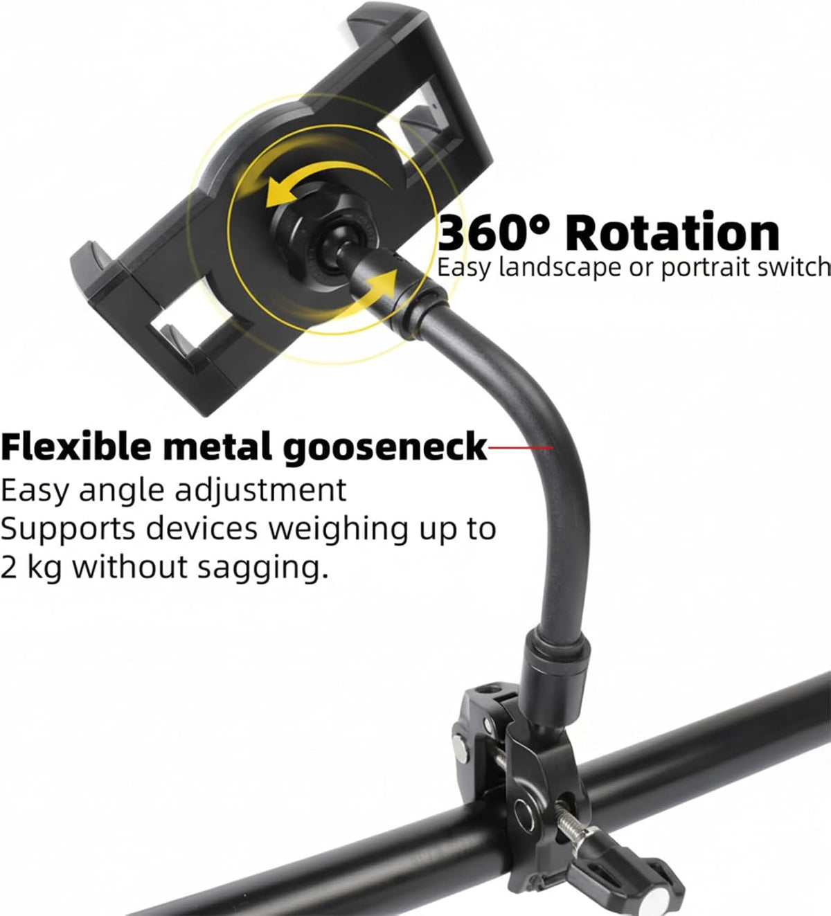 iPad Yoke Mount, Tablet Holder Clamp Mount for Aircraft, 360° Rotation Adjustable Aluminum Trainer Tablet Holder for iPad Pro 12.9/Air/Mini, 4.7-13" Phones and Tablets
