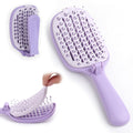 Self‑Cleaning Hair Brush, Curved Vented Detangler, Foldable Travel Purple