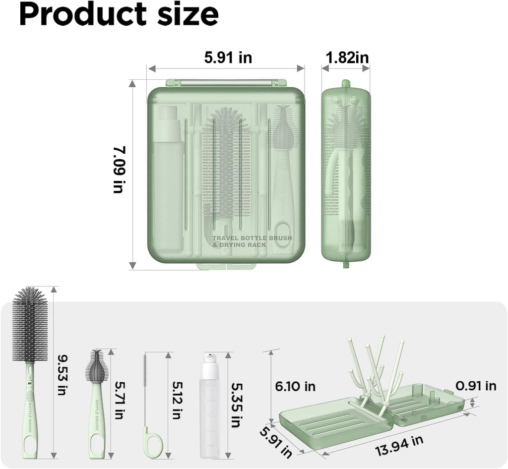 YOTIME Travel Bottle Brush Set, Foldable Drying Rack, Dispenser