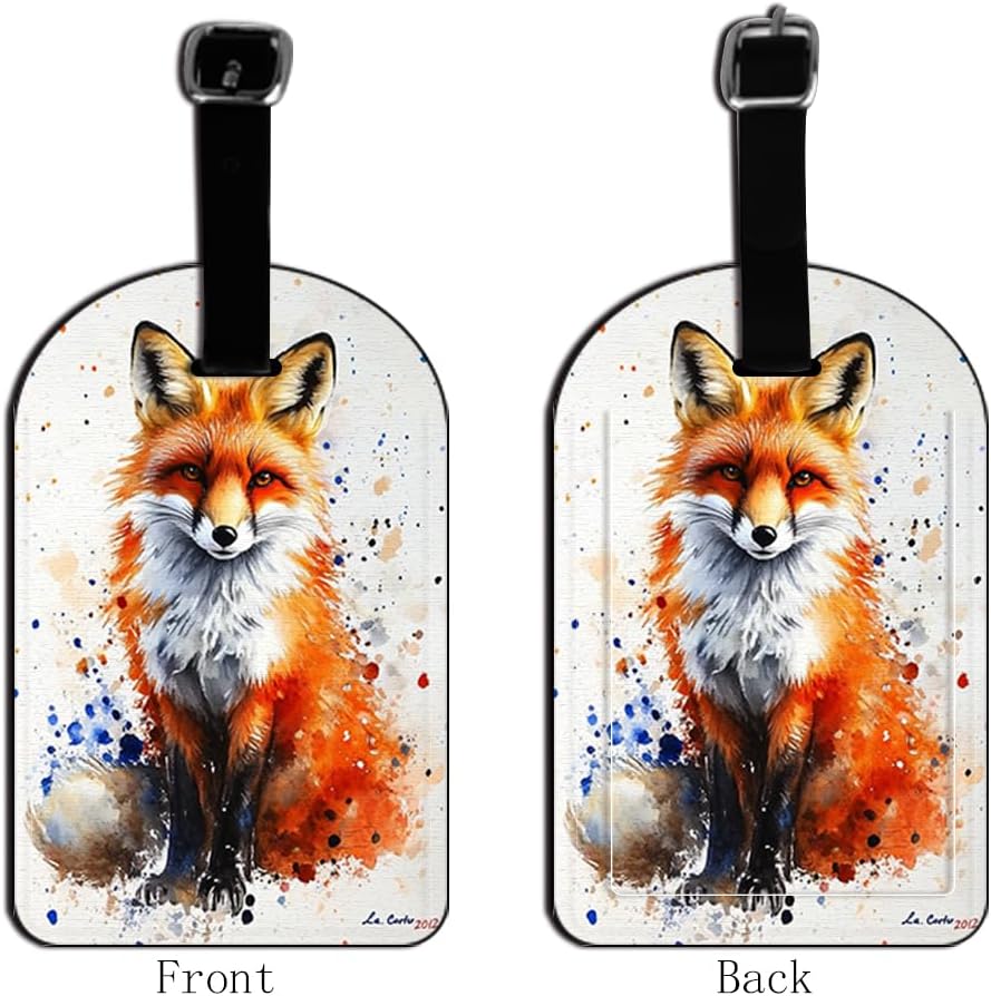 Watercolor Fox Luggage Tag Travel ID Label Leather for Baggage Suitcase Travel Accessories Baggage Name Tag - 1 Pack