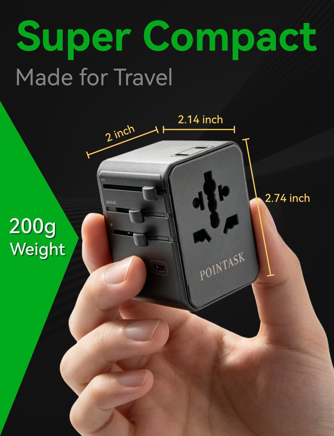 70W GaN 8-Port Universal Travel Adapter, International Power Adapter