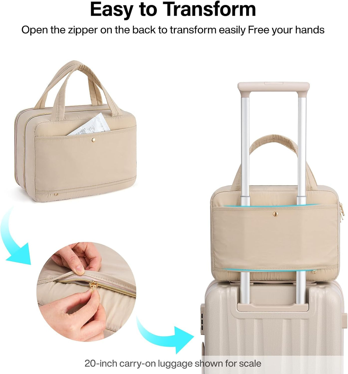 Hanke Hanging Travel Toiletry Bag with Jewelry Organizer, Apricot