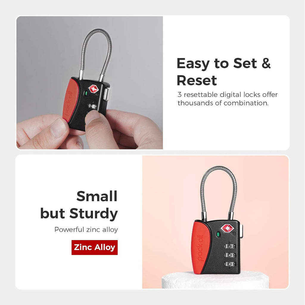 pack all TSA Approved Travel Luggage Locks, Resettable 3-Digit Code