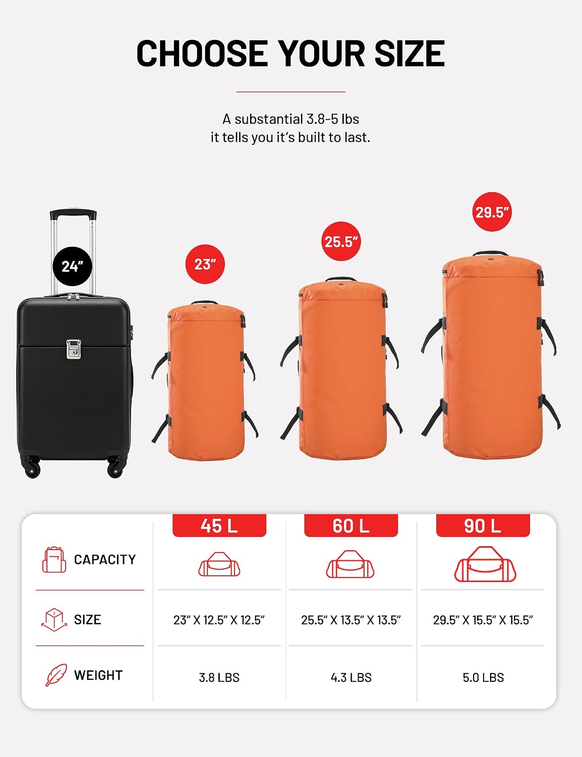MIER Large Duffle Bag Backpack for Travel Camping Gym Sports, 45L/60L/90L