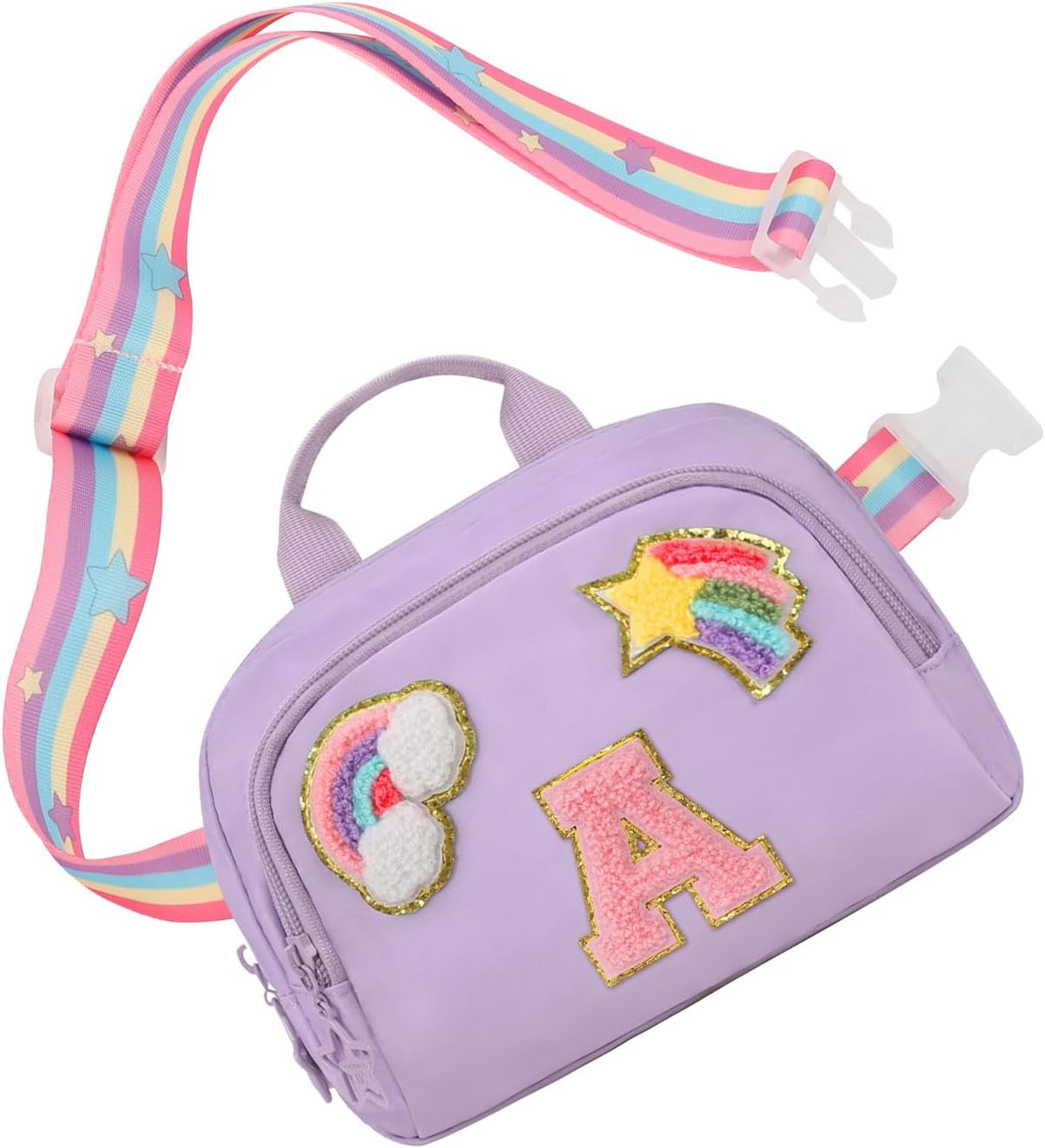 Fanny Pack for Girls, Cute Purse for Girls Teens Crossbody Bag for Kids Belt Bag With 2 Compartments Trendy Stuff Graduation Birthday Gifts for 4 5 6 7 8 9 10 11 12 13 Years Old Initial A-Purple