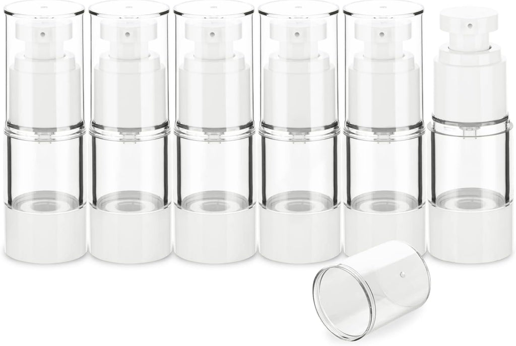 0.5OZ/15ML Clear Airless Pump Bottles, Lotion Dispenser Travel with Pump, Vacuum Plastic Travel Size Lotion Bottle for Foundation, Creams, Cosmetic(6 Pack)