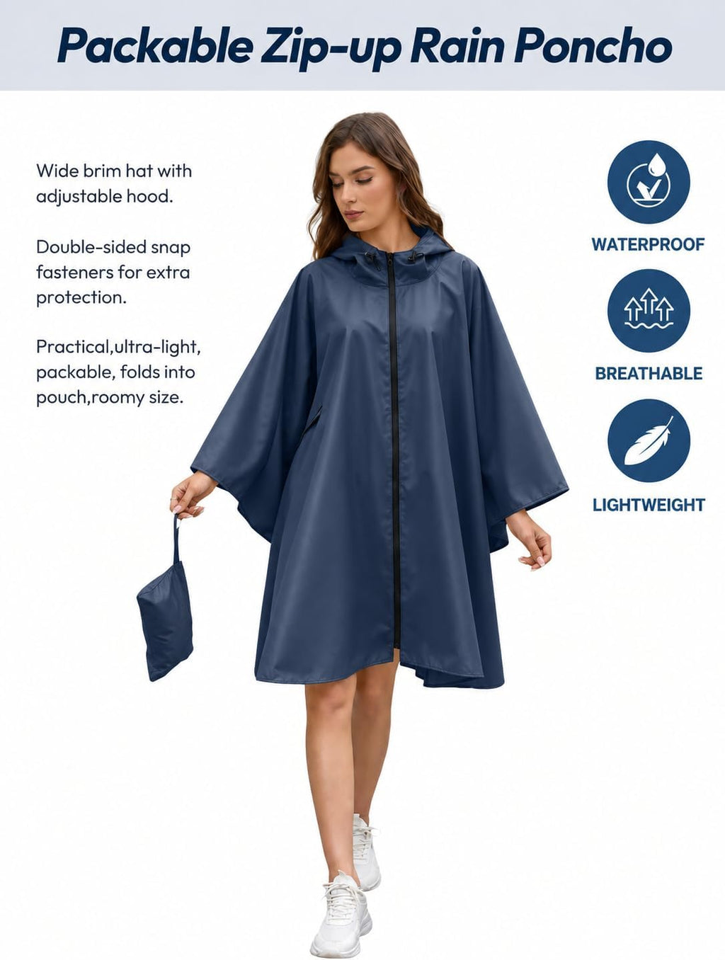 CRIPOM Rain Poncho Waterproof Raincoat Pocket Jacket for Women/Men/Adult