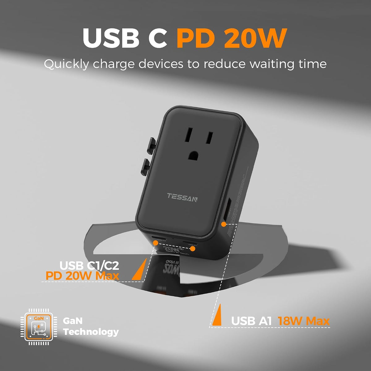 TESSAN 20W International Power Adapter, Black