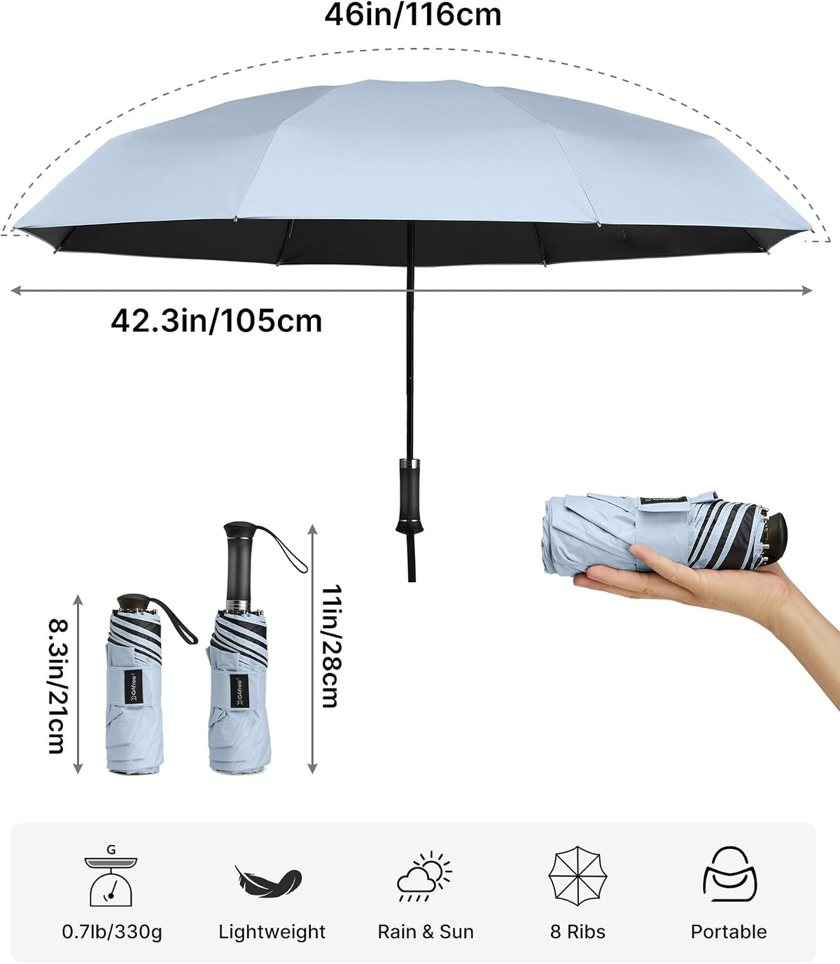 G4Free 46 Inch UPF 50+ Sun Umbrella with Extendable Built-in Handle