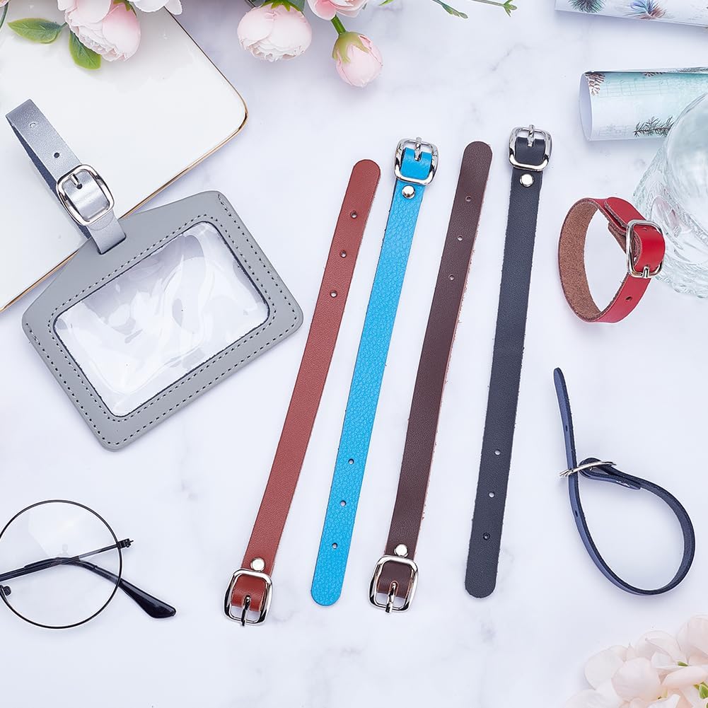 GORGECRAFT 7 Colors 8 Inch Cowhide Leather Stirrup Straps Genuine Luggage Strap Luggage Tags Adjustable Length Replacement Belts with Metal Buckle Watch Band Strap for Card Pass Holder Travel Storage