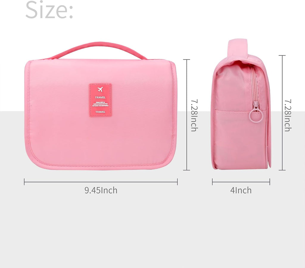 Lcsmaokin Large Capacity Toiletry Bag Travel Bag with Hanging Hook for Men and Women Waterproof Travel Cosmetic Bag Bathroom Storage Bag for Brushes Set, Full-Sized Shampoo,Accessories(Pink)