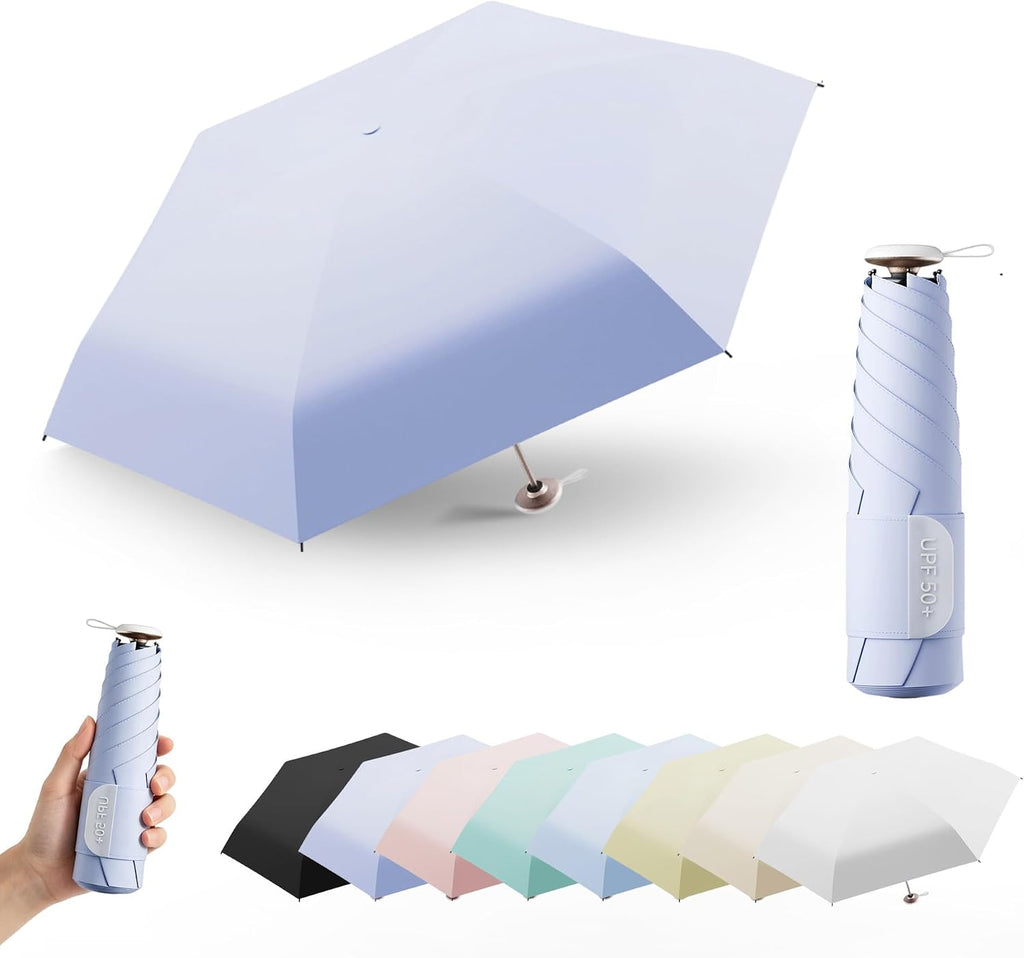 erised's bifrost Mini travel Umbrella with Memory Fabric/1s Compact Folding/Wide Strap/Small Portable/Lightweight/180g/Sun Rain/UV Protection/UPF 50/6 Ribs/Women