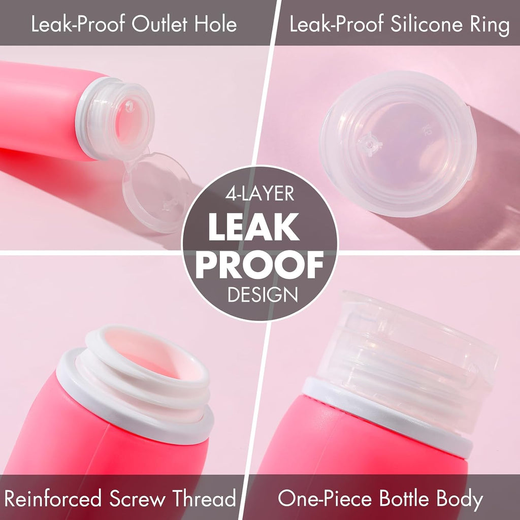 Muslish 21 Pack Travel Bottles for Toiletries, Leak-Proof TSA Compliant Silicone Travel Size Containers for Shampoo and Conditioner, BPA Free with Toiletry Bag (Pink)