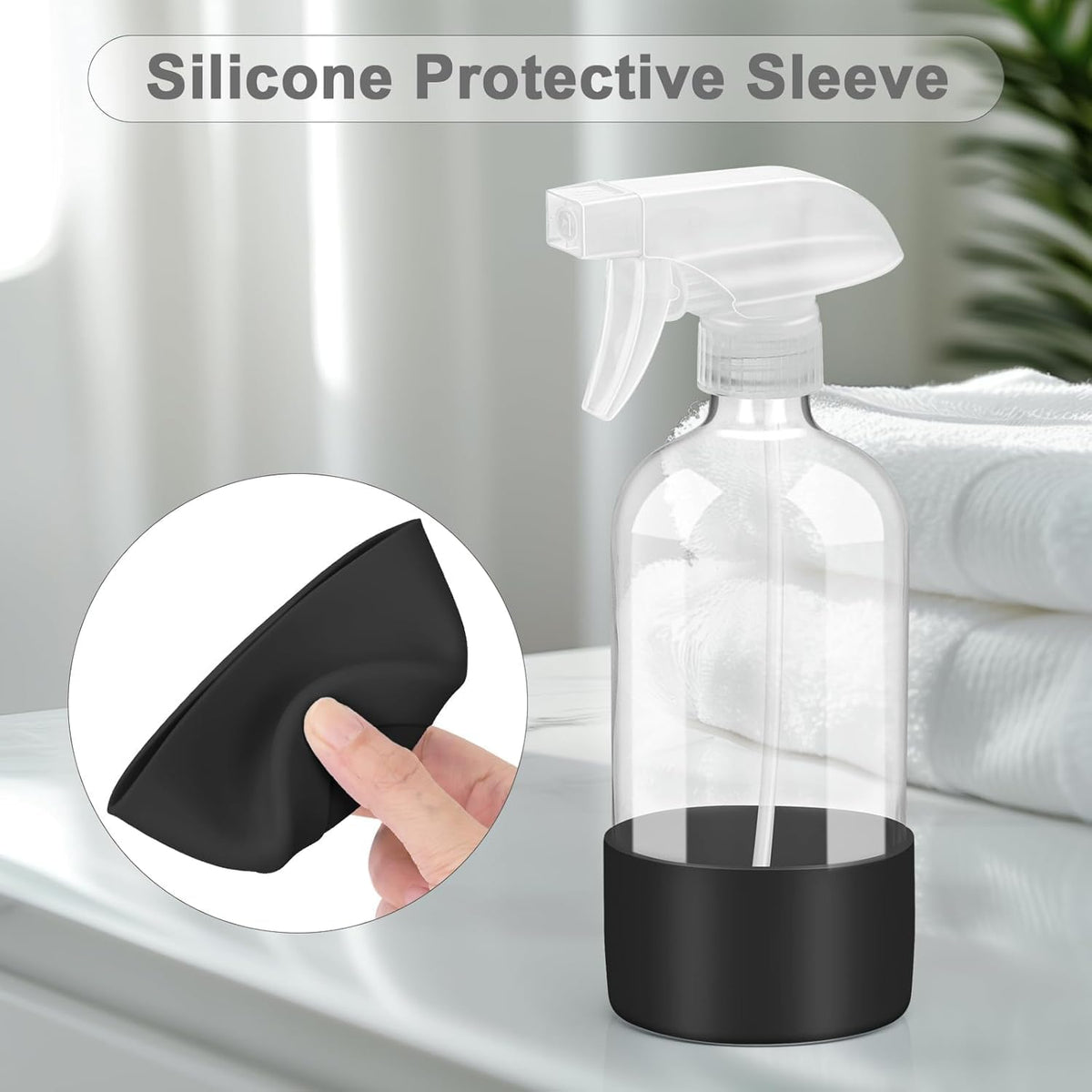 Glass Spray Bottles - 2 Pack 16 oz Clear Spray Bottles with Silicone Sleeve