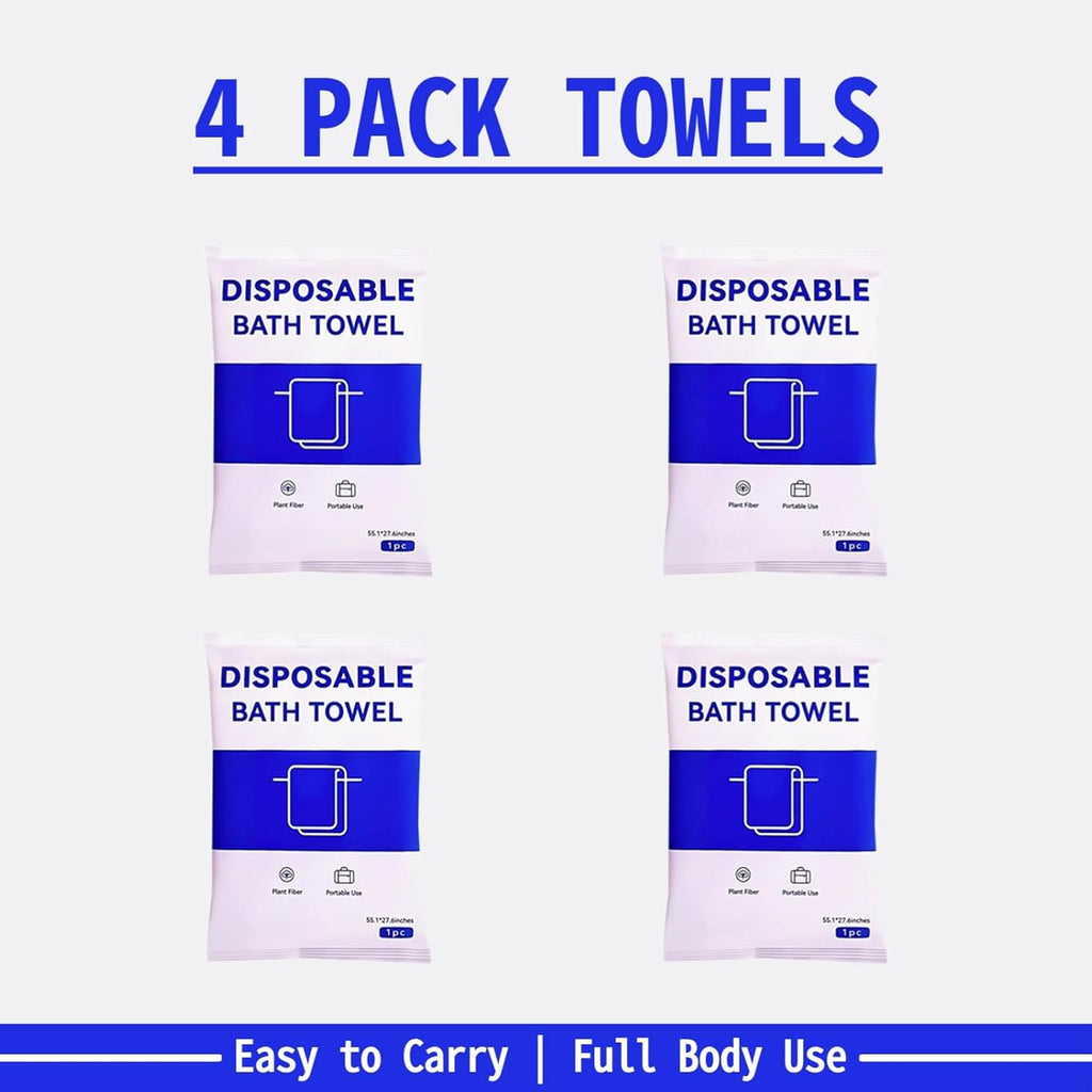 Extra Large Highly Absorbent Disposable Bath Towels for Travel – 4 Pack