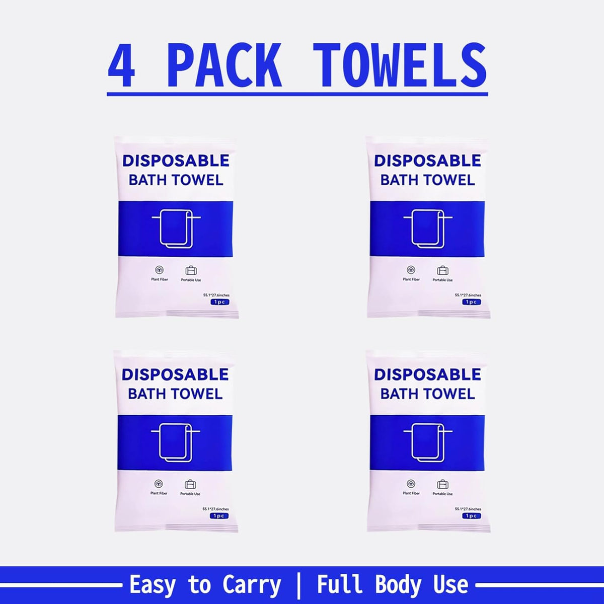 Extra Large Highly Absorbent Disposable Bath Towels for Travel – 4 Pack