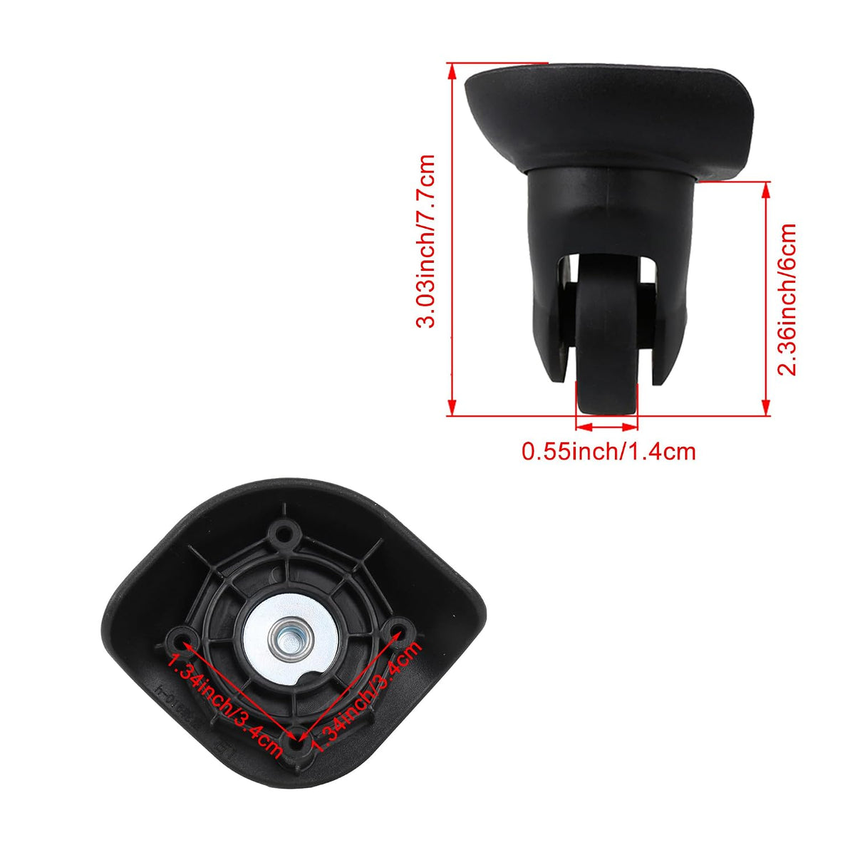 1 Pair Replacement Wheels 360 Swivel Suitcase Casters for Luggage Black (W293)