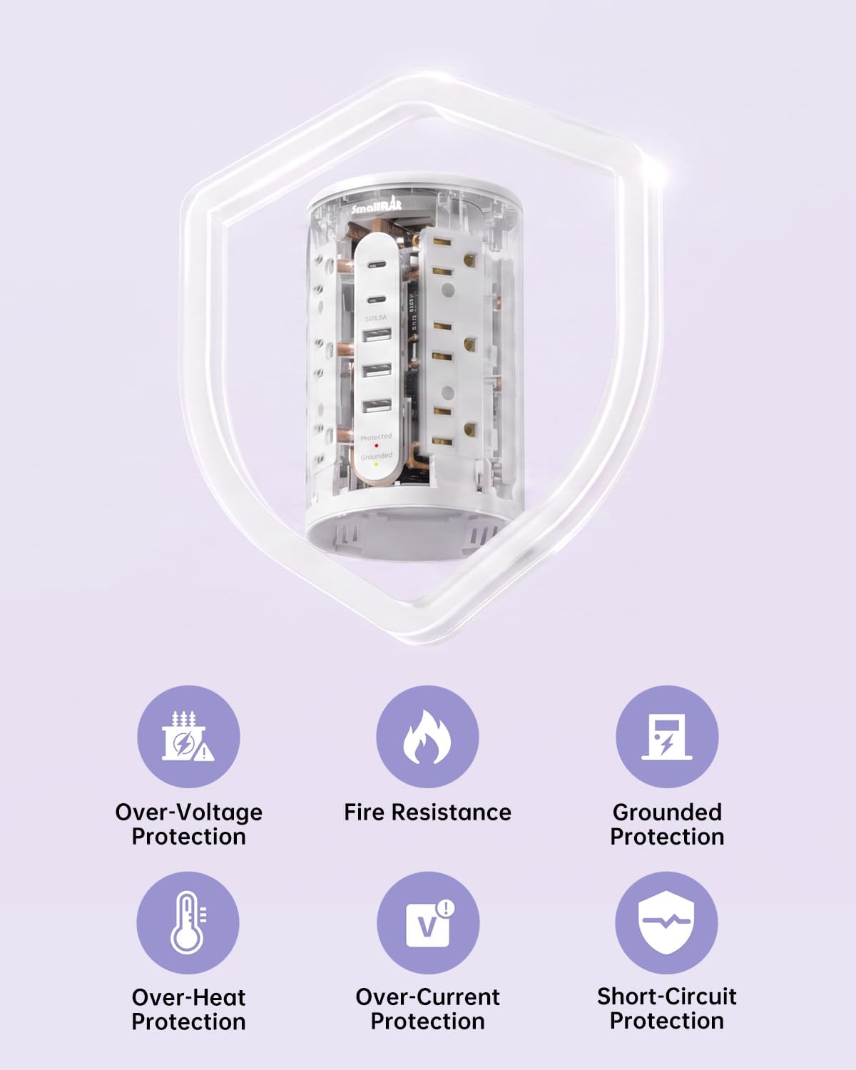 Power Strip with USB Ports,Extension Cord with Multiple Outlets (12AC+3A+2C), 6.5 FT Desk White Power Strip Tower Charging Station for Home, Office, College Dorm Essentials