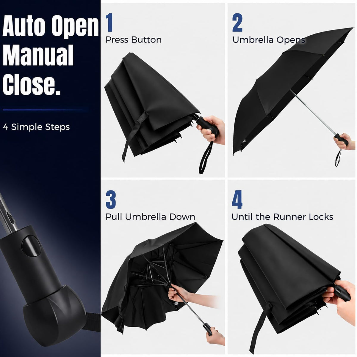Collapsible Windproof Umbrella Travel - 42inch Auto Open & Manual Close