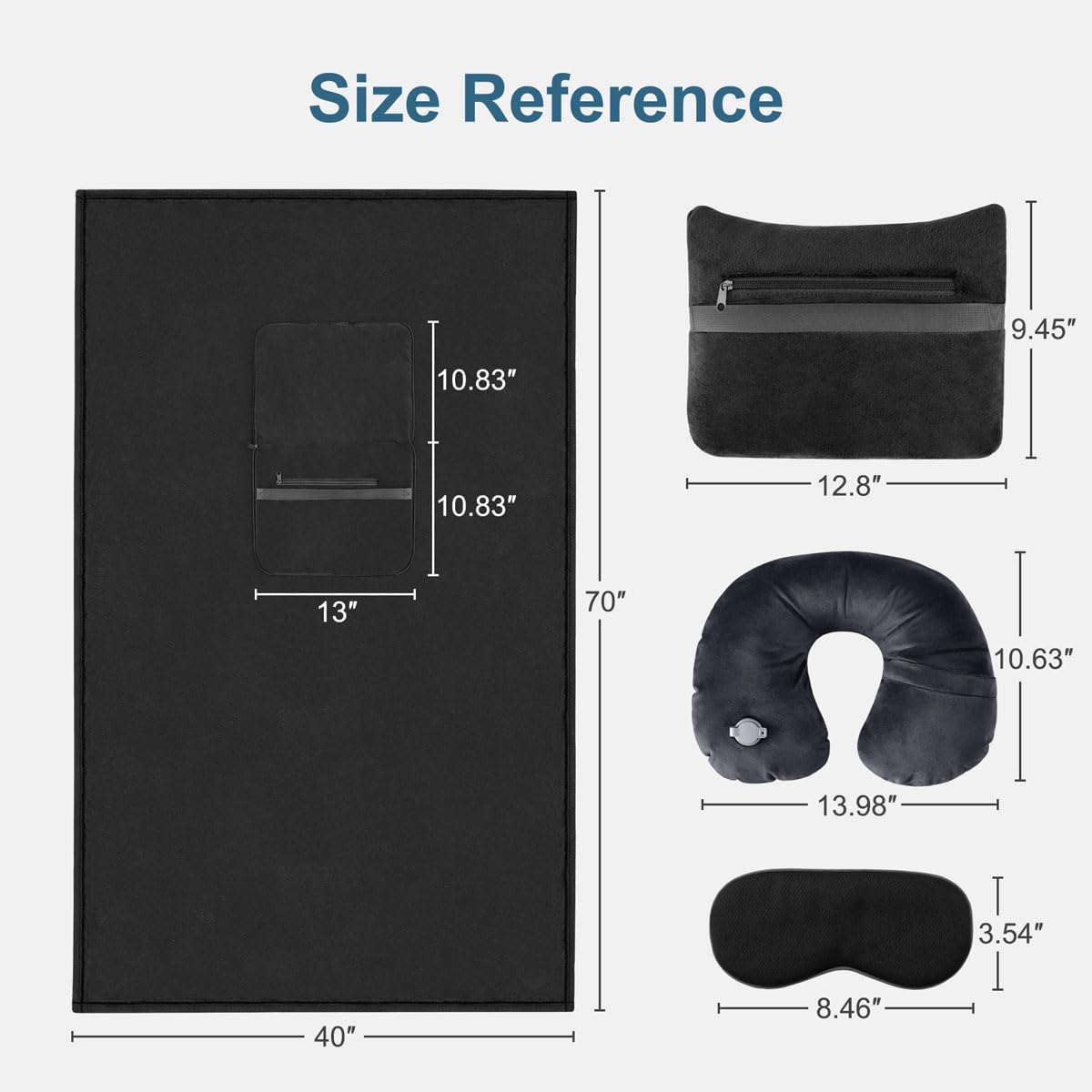 KAWAHOME Travel Blanket Airplane Compact Set with Neck Pillow, Eye Mask