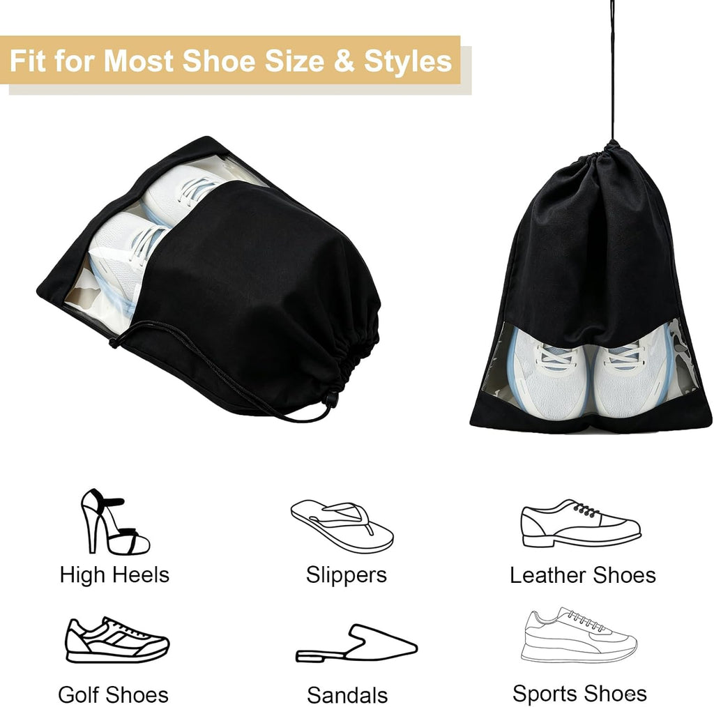 4 Pcs Shoe Bags for Travel with Clear TPU Window & Drawstring Closure
