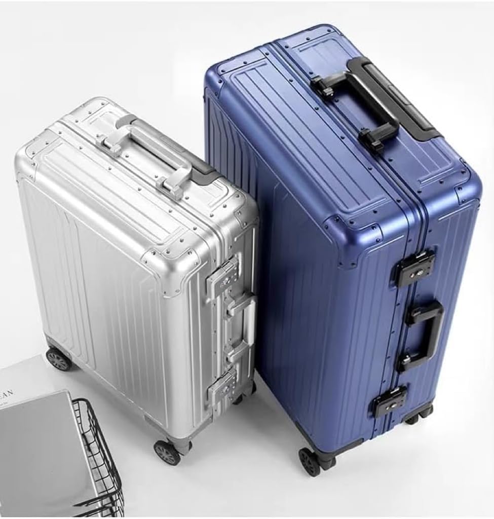 Premium Aluminum Carry On Luggage 20”, Metal Shell Zipperless Suitcase with Spinner & Removable Wheels, Airline-Approved Size 22"x14"x8.3", 9 lbs, Includes 2 Spare Wheels & TSA Lock (Blue)