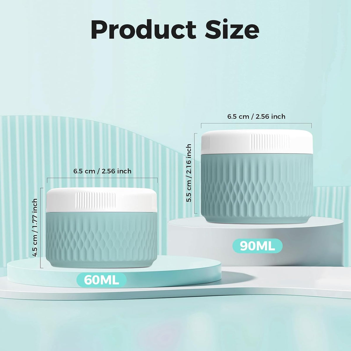 Travel Containers for Toiletries, 2oz Silicone Cream Jars BPA Free