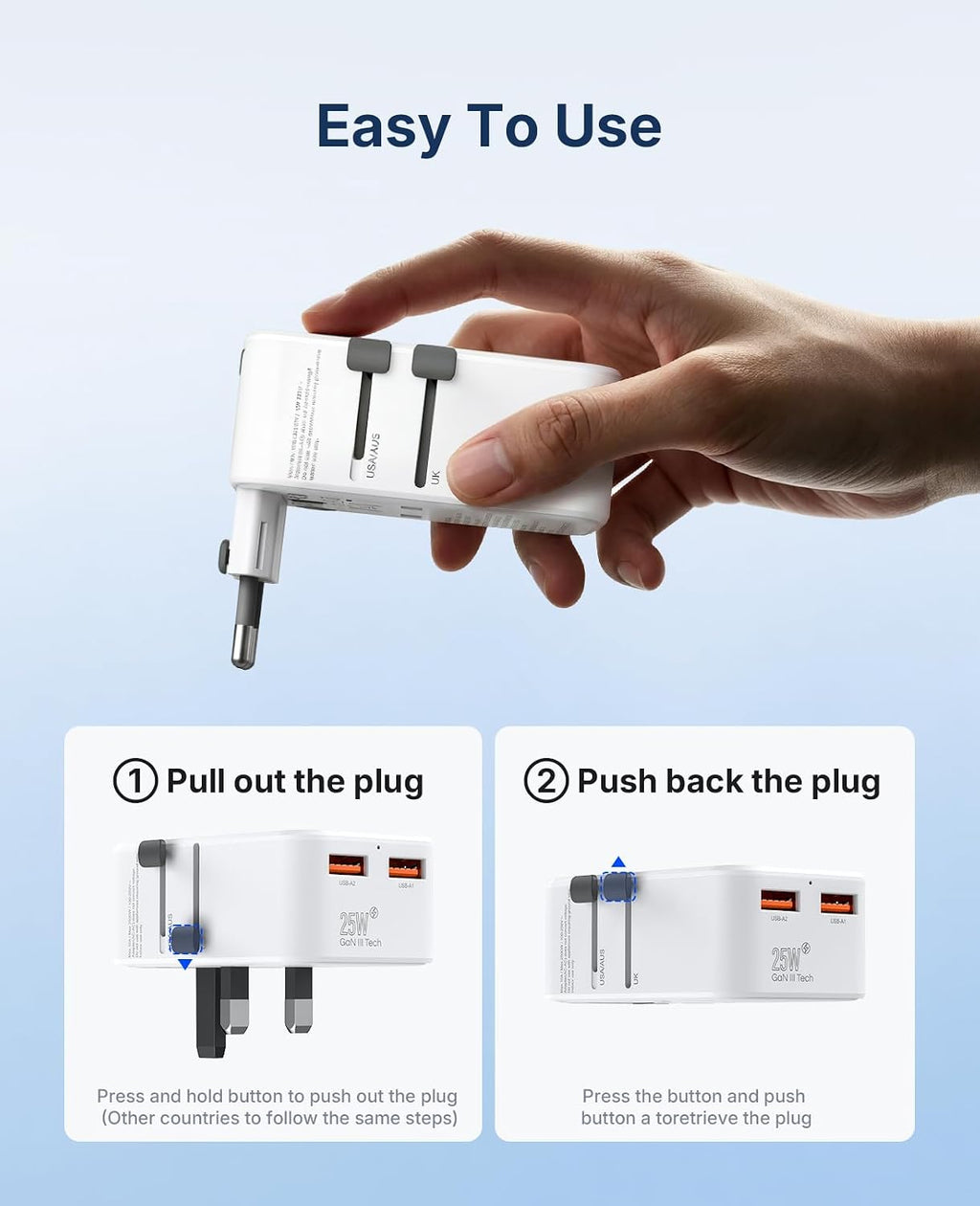 ORICO Ultra-Thin GaN Travel Adapter 25W, International Plug Adapter