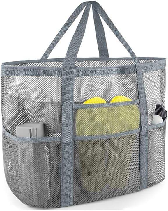 Mesh Beach Tote Bag with Zipper, Sandproof Large Beach Bag for Women, Lightweight Grocery Shopping Bag for Pool, Gym, Travel.
