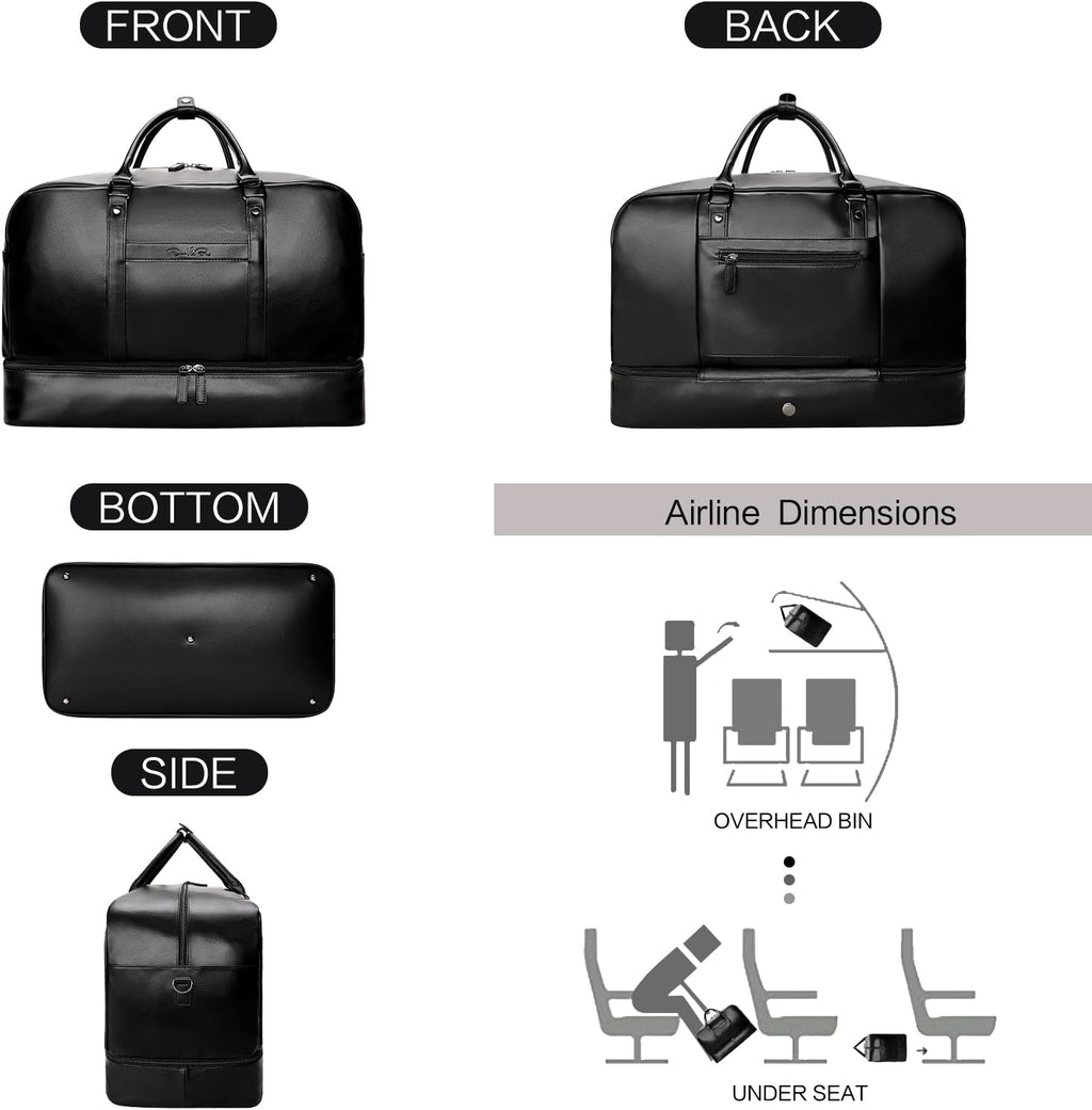 4‑PCS Leather Duffle Bag for Travel, Weekender Overnight Gym Bag Men Women