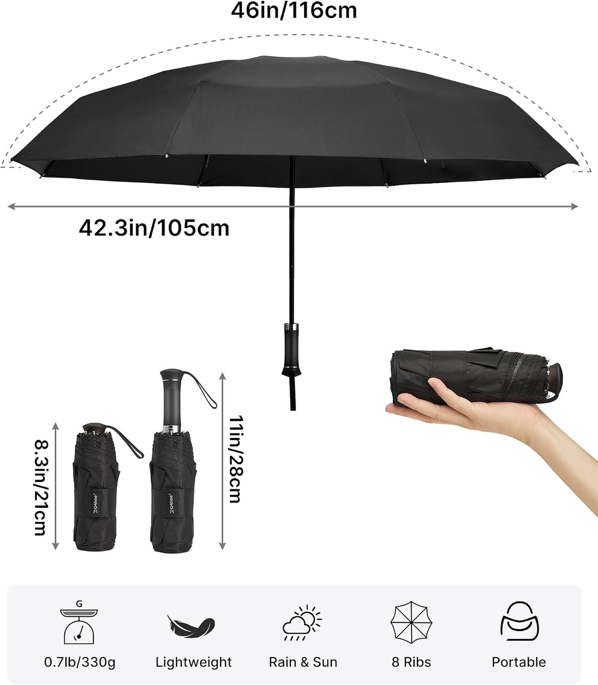 G4Free 46 Inch UPF 50+ Sun Umbrella with Extendable Built-in Handle