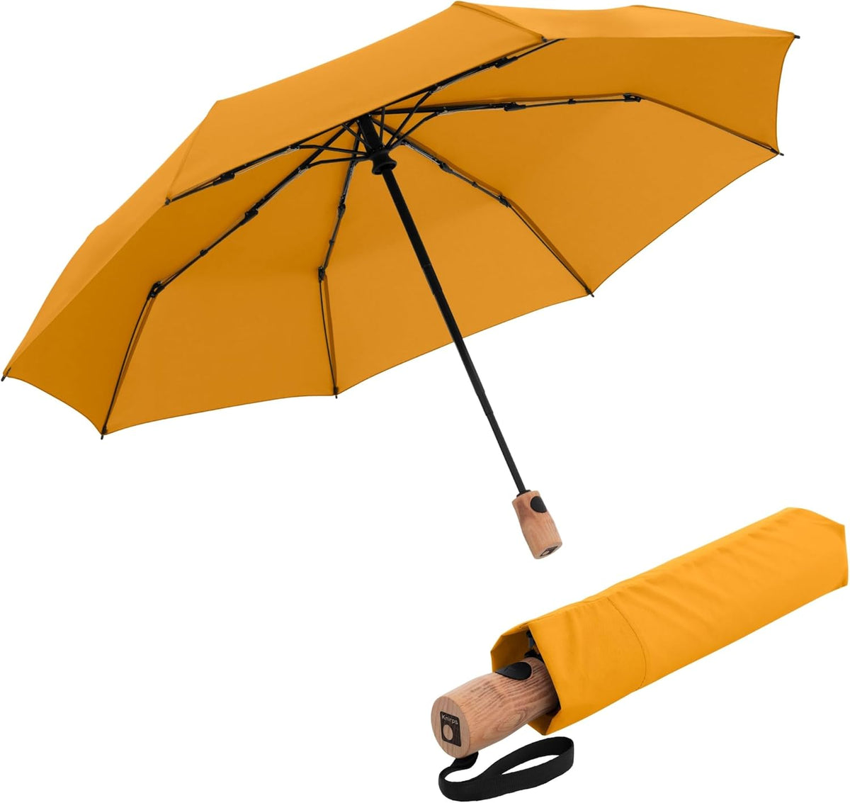 Knirps TIMBER Automatic Umbrella - Auto Open Close Duomatic Folding Rain Protection with German Beechwood Handle, Wind Tunnel Tested Frame, Compact Travel Design