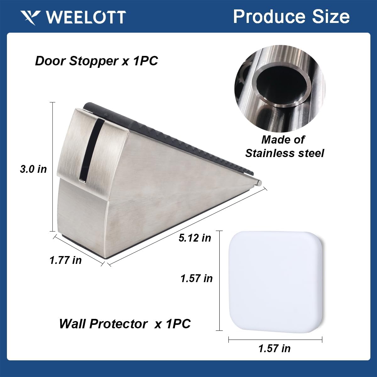 1 Pack Heavy-Duty Door Stop Wedge, 0.5–3 in Gap, Anti-Slip Base & Silencer Pad, Floor-Scratch Guard, Noise Reduction, for Heavy Doors/Home/Office