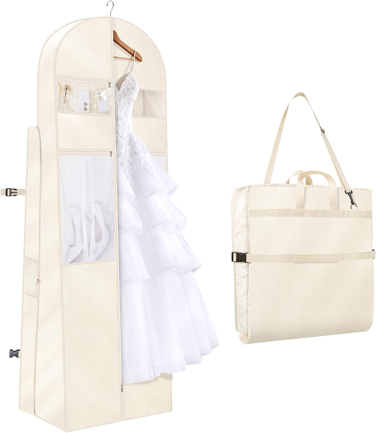 KEEGH 72 in Wedding Dress Garment Bag Luxury Plaid Dress Bag, Beige