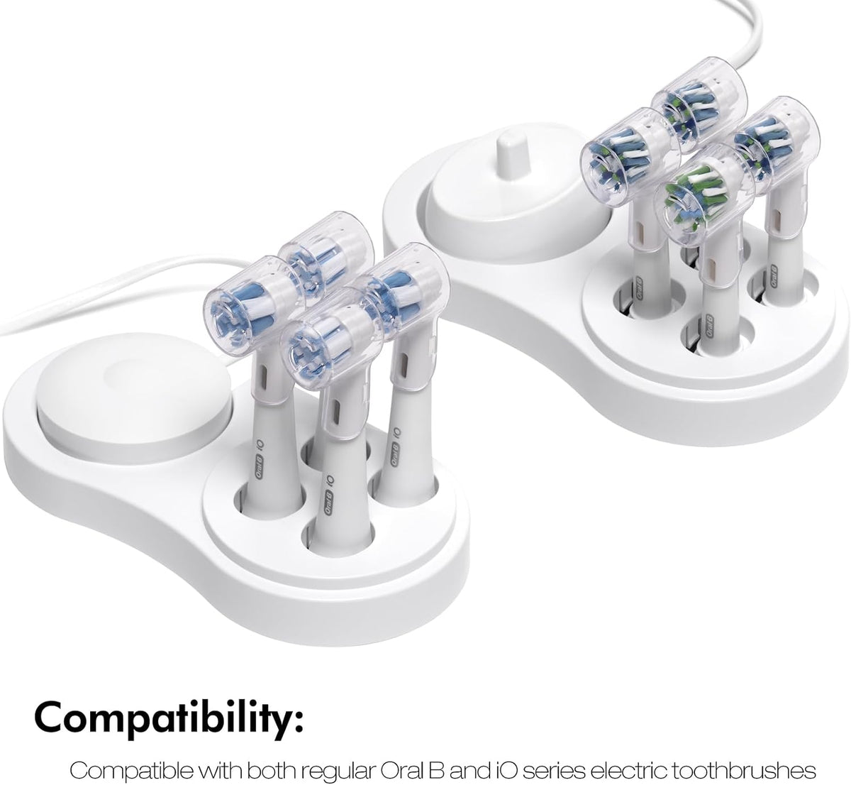 Toothbrush Head Covers & Toothbrush Holder for Oral B & iO series, transparent and white
