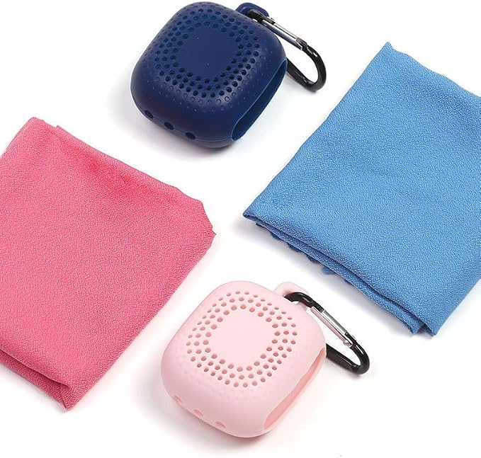 AKOAK Outdoor Travel Quick Drying 40CM Towel with Portable Creative Silicone Box, Microfiber Cold Sports Quick Drying Towel, Gym, Beach, Yoga, Sports Travel (Pink)