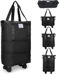 Rolling Duffle Bag with Wheels, Expandable Foldable Duffle Bag for Travel, Rolling Under Seat Luggage Carry on Duffel Bags, Wheeled Travel Duffel Weekend Bags, Capacity 18L to 30L (Black)