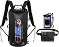 Freegrace 35L Waterproof Dry Bag Backpack, Phone Case & Waist Pouch, Black