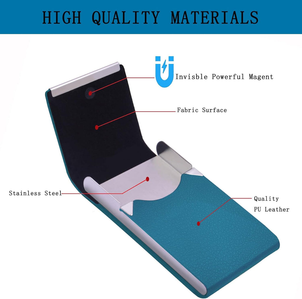 Business Card Holder Leather&Metal Business Card Case,Lake Blue