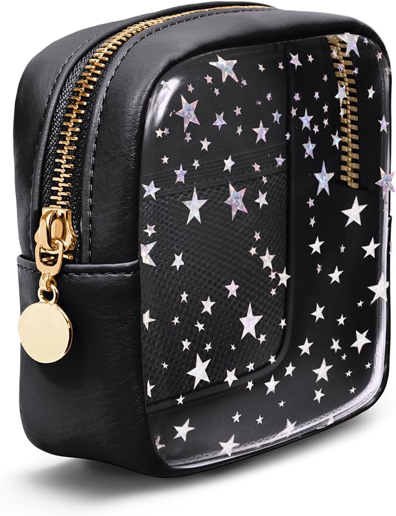 Clear Makeup Bag for Purse, Mini Cosmetic Pouch with Glitter Star Pattern