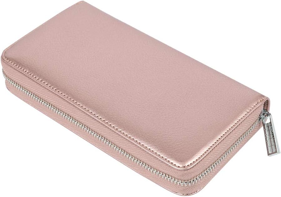 Women 36 Slots RFID Blocking Card Holder Large Long Leather Zipper Organizer Accordion Wallet,Rose Gold